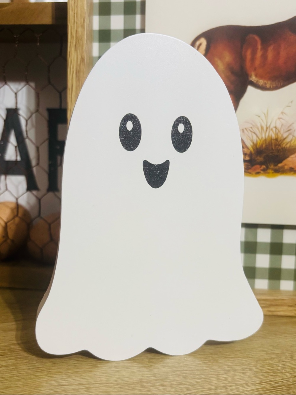 Cute White Wooden Ghost Halloween Tiered Tray Decor